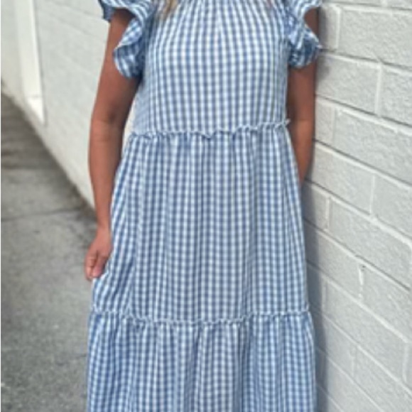 Mudpie Bardot Maxi Dress - Blue Gingham - Picture 1 of 3